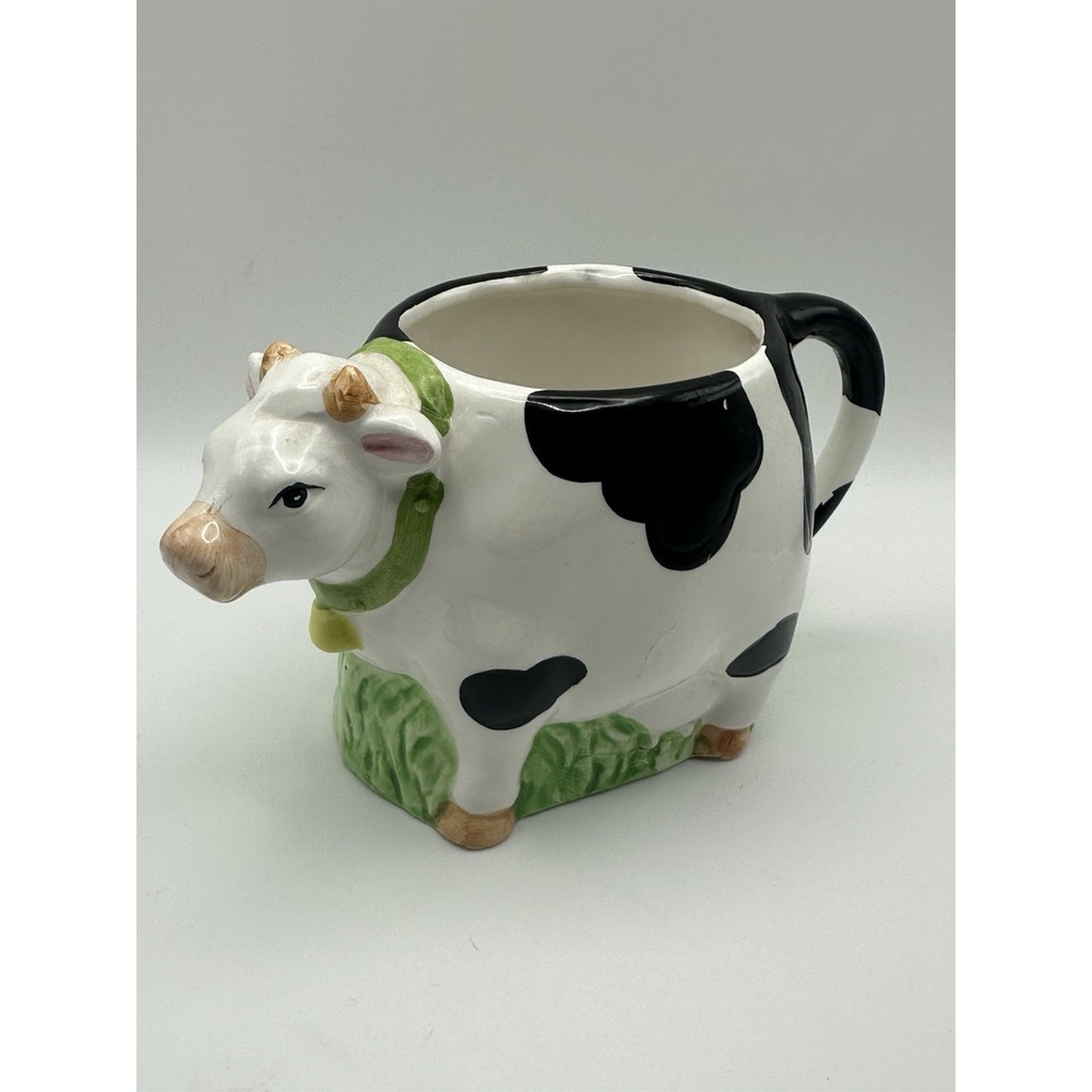 Vintage Cow Ceramic Mug/Planter White and Black Cow Grandmacore Cottagecore
